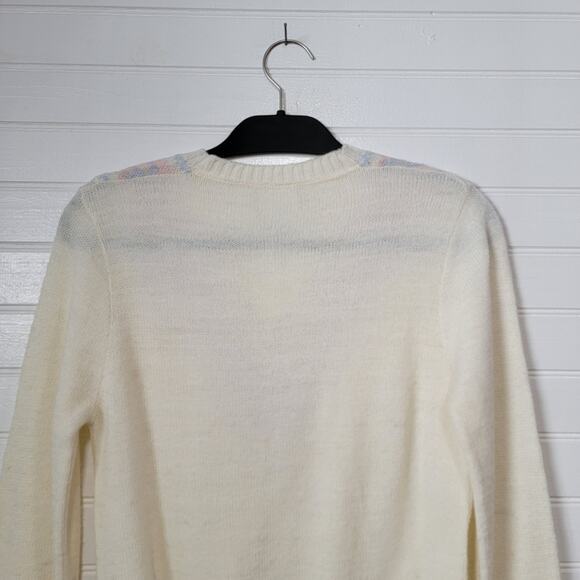 Offspring Wool Blend Sweater Academia V Neck Fair Isle Coquette Fairy VTG 70s - Picture 5 of 10